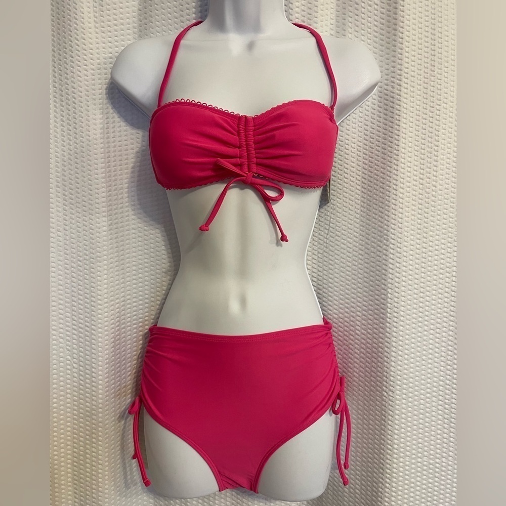 NoBo pink 2-piece cinched bikini swimsuit size XS NWT